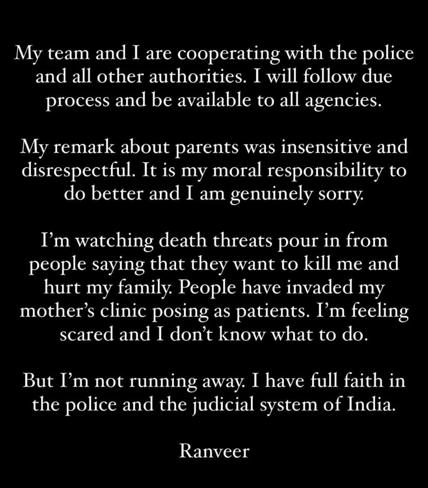 Ranveer Allahbadia Controversy statement on controversy