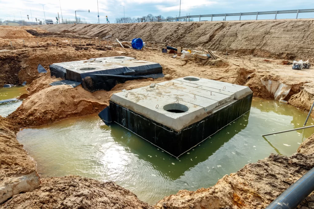 connecting trench drain concrete manhole structure construction site concrete pile formwork frame construct stormwater underground utilities pump stations sewers pipes 1024x683 jpg