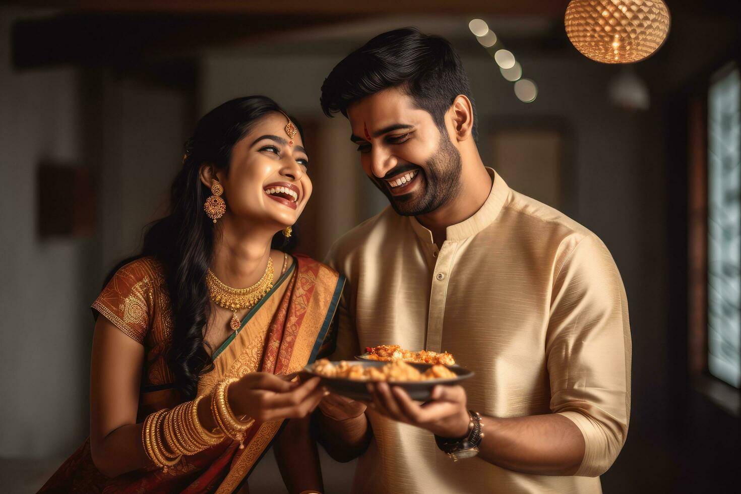 couple indian exchanging gift box during raksha bandhan festival generative ai free photo