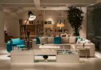 Spacious living room interior with contemporary furniture and elegant decor.